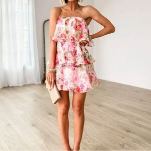 Floral Strapless Dress - Pink